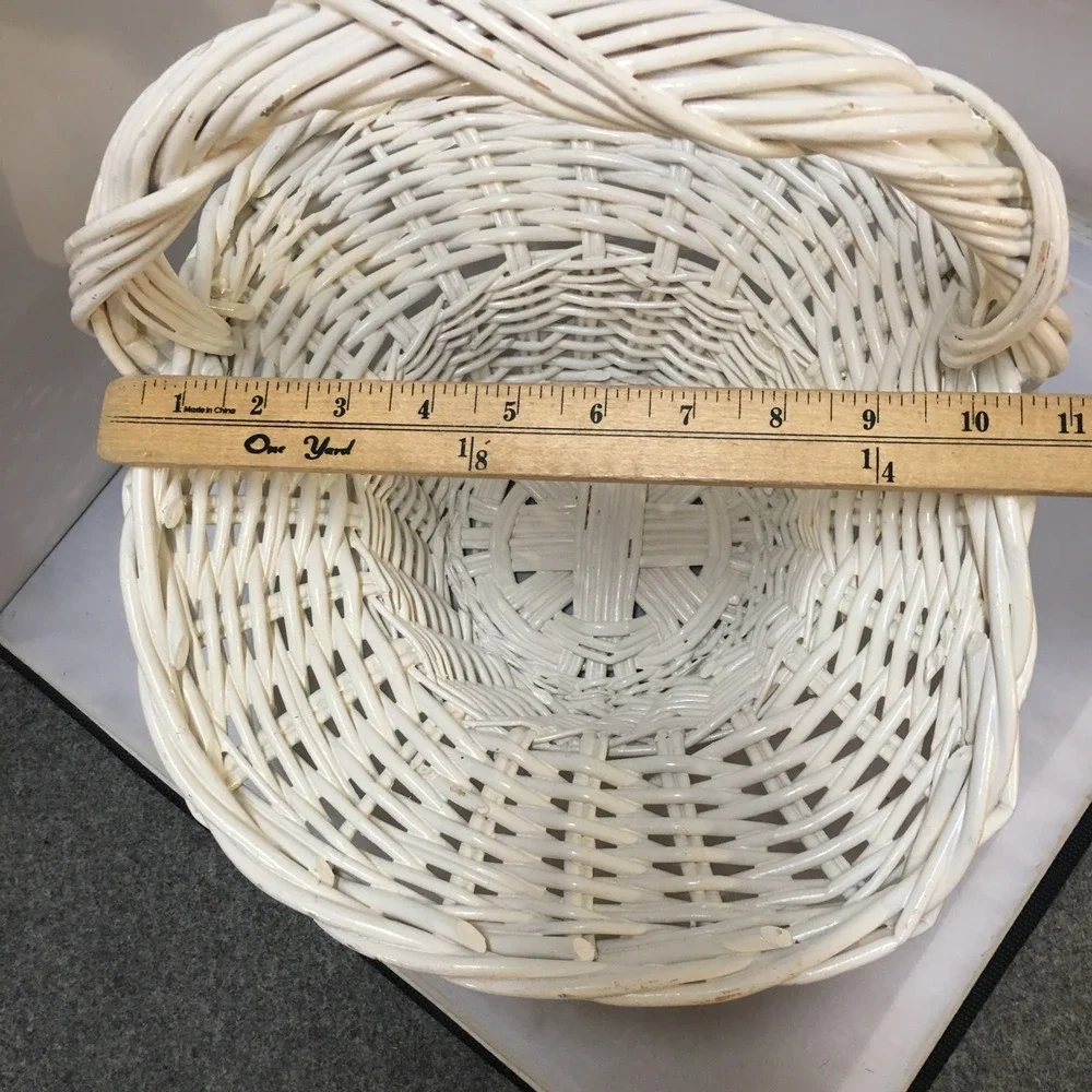 Woven Wicker Basket Home Decor Large White Braided Handle Cottagecore